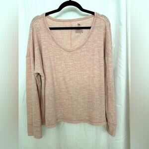 Pink Waffle Knit Long Sleeve Top